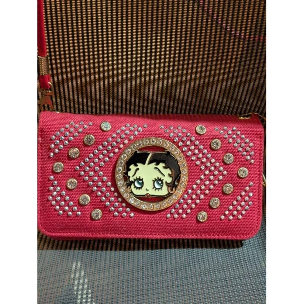 Betty Boop Red Rhinestone Crossbody Wallet Purse Clutch Bag Studded‎ Glam